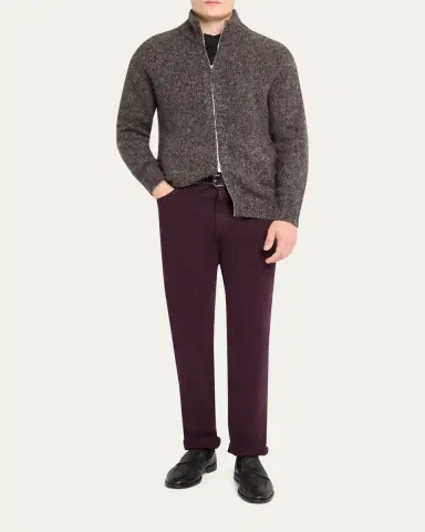 Brunello Cucinelli Men's Cashmere and Silk Melange Full-Zip Cardigan | Thumbnail 2