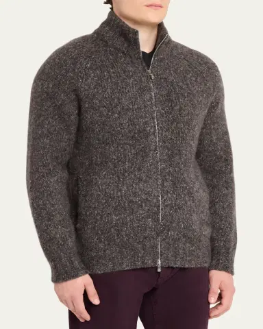 Brunello Cucinelli Men's Cashmere and Silk Melange Full-Zip Cardigan | Thumbnail 4