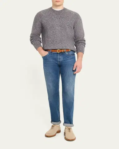 Brunello Cucinelli Men's Wool, Silk and Cashmere Donegal Crewneck Sweater | Thumbnail 2