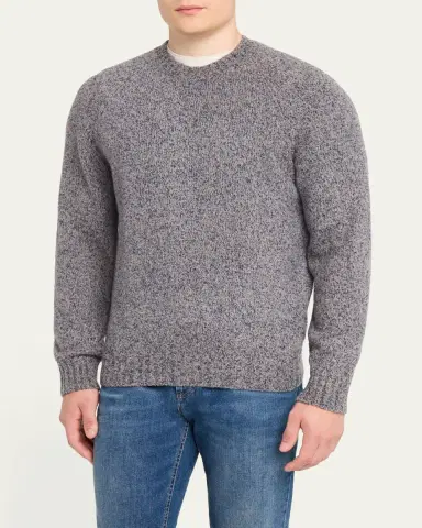 Brunello Cucinelli Men's Wool, Silk and Cashmere Donegal Crewneck Sweater | Thumbnail 4