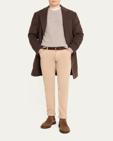 Brunello Cucinelli Men's Cashmere and Silk Rib-Knit Crewneck Sweater | Thumbnail 2