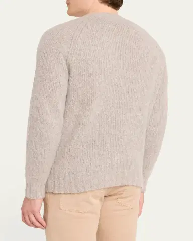 Brunello Cucinelli Men's Cashmere and Silk Rib-Knit Crewneck Sweater | Thumbnail 3