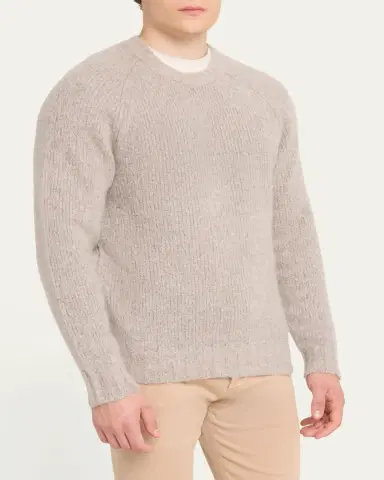 Brunello Cucinelli Men's Cashmere and Silk Rib-Knit Crewneck Sweater | Thumbnail 4
