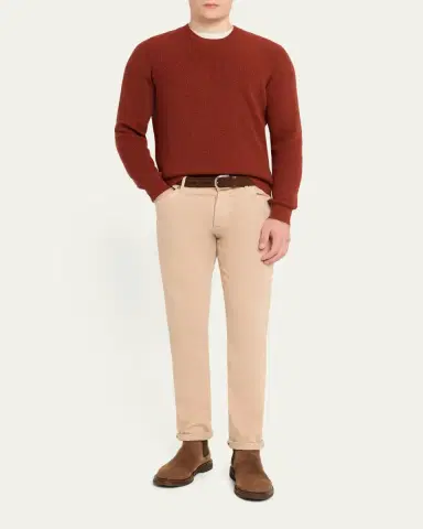 Brunello Cucinelli Men's Crewneck English Rib Cashmere Sweater | Thumbnail 2