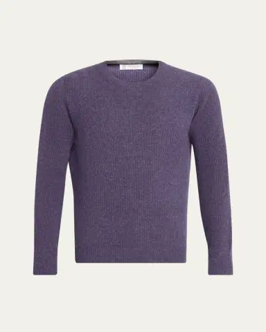 Brunello Cucinelli Men's Crewneck English Rib Cashmere Sweater | Thumbnail 11