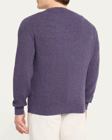 Brunello Cucinelli Men's Crewneck English Rib Cashmere Sweater | Thumbnail 13