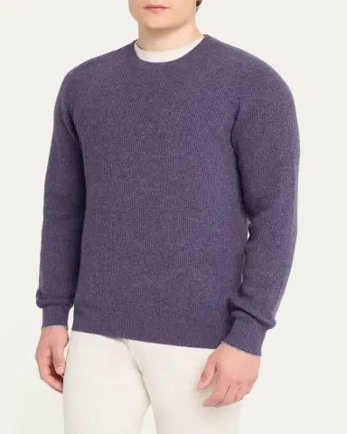 Brunello Cucinelli Men's Crewneck English Rib Cashmere Sweater | Thumbnail 14
