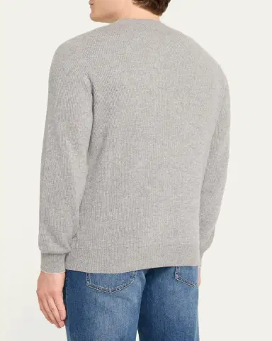 Brunello Cucinelli Men's Crewneck English Rib Cashmere Sweater | Thumbnail 18