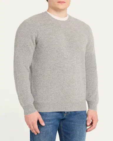 Brunello Cucinelli Men's Crewneck English Rib Cashmere Sweater | Thumbnail 19