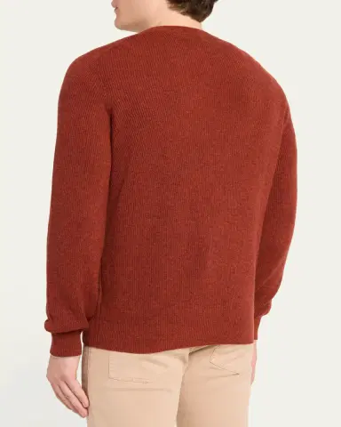 Brunello Cucinelli Men's Crewneck English Rib Cashmere Sweater | Thumbnail 3