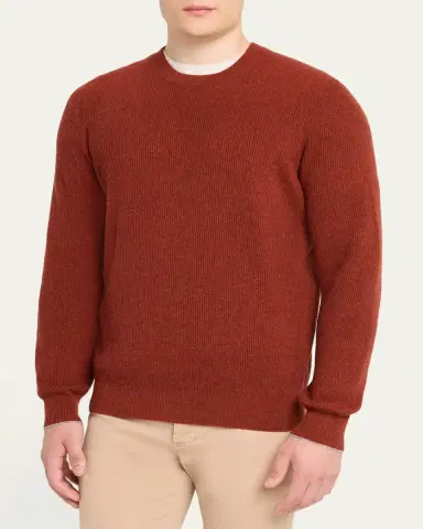 Brunello Cucinelli Men's Crewneck English Rib Cashmere Sweater | Thumbnail 4