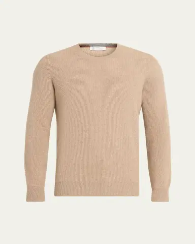 Brunello Cucinelli Men's Crewneck English Rib Cashmere Sweater | Thumbnail 6