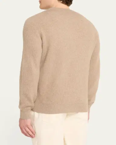 Brunello Cucinelli Men's Crewneck English Rib Cashmere Sweater | Thumbnail 8