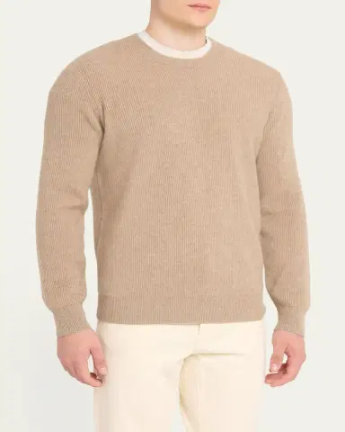 Brunello Cucinelli Men's Crewneck English Rib Cashmere Sweater | Thumbnail 9