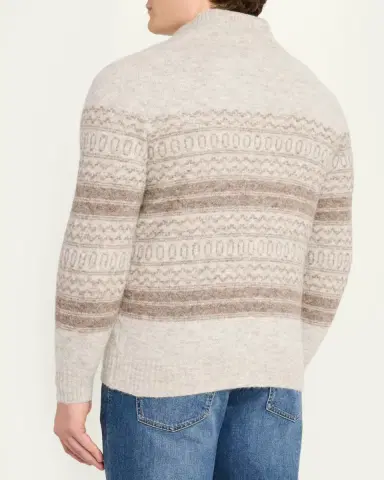 Brunello Cucinelli Men's Geometric Stripe Full-Zip Cardigan | Thumbnail 3