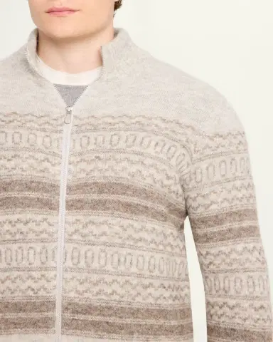 Brunello Cucinelli Men's Geometric Stripe Full-Zip Cardigan | Thumbnail 5