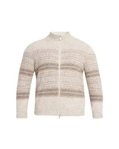 Brunello Cucinelli Men's Geometric Stripe Full-Zip Cardigan | Thumbnail 1