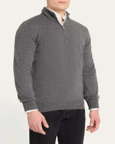 Brunello Cucinelli Men's Cashmere Quarter-Zip Sweater | Thumbnail 4