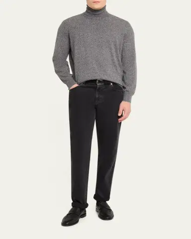 Brunello Cucinelli Men's Cashmere Melange Turtleneck Sweater | Thumbnail 2