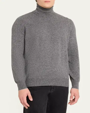 Brunello Cucinelli Men's Cashmere Melange Turtleneck Sweater | Thumbnail 4