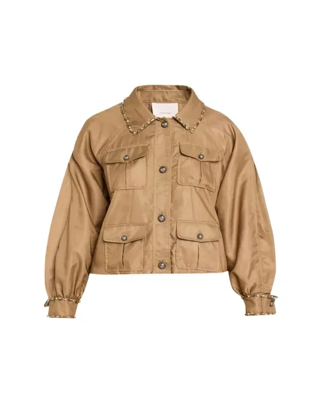 Cinq a Sept Rhinestone Chain Utility Jacket