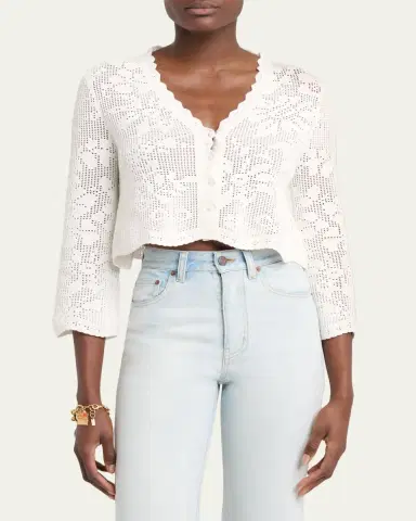 Chloé Scalloped Cotton Pointelle-Knit Cardigan | Thumbnail 4 Chloé Scalloped Cotton Pointelle-Knit Cardigan | Thumbnail 4