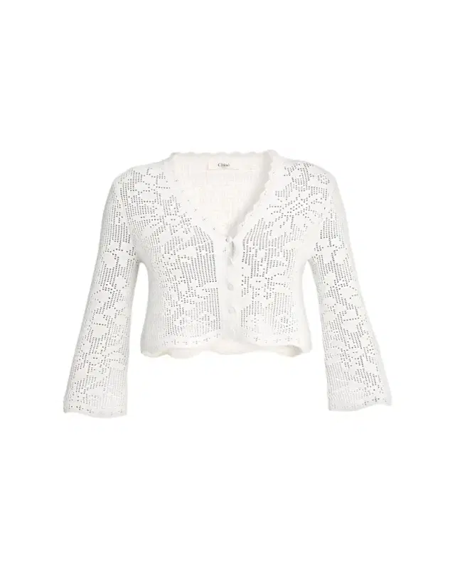 Chloe Scalloped Cotton Pointelle-Knit Cardigan