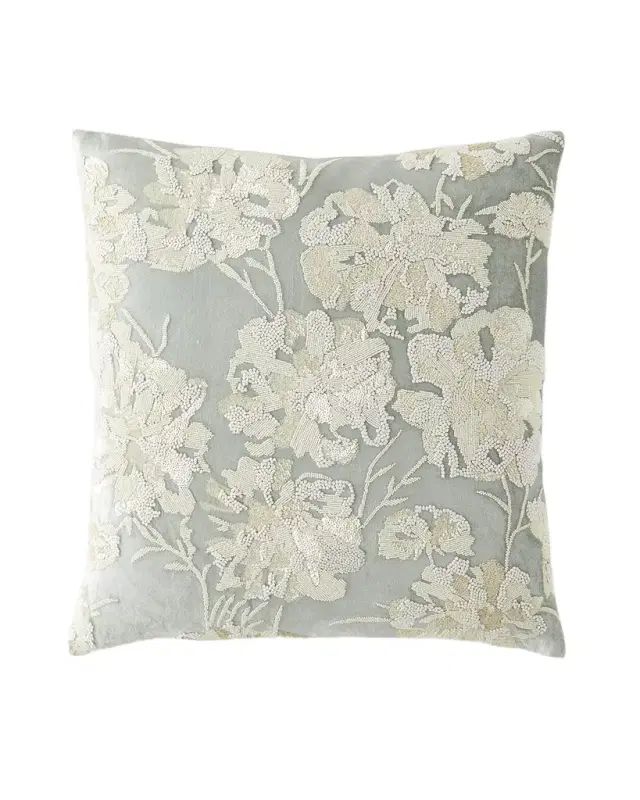 Callisto Home Glyes Floral Beaded and Embroidered Velvet Decorative Pillow