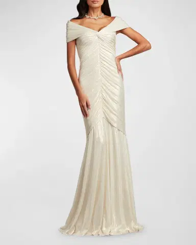 Tadashi Shoji Ruched Off-Shoulder Shimmer Jersey Gown | Thumbnail 2 Tadashi Shoji Ruched Off-Shoulder Shimmer Jersey Gown | Thumbnail 2