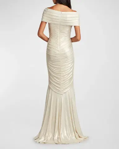Tadashi Shoji Ruched Off-Shoulder Shimmer Jersey Gown | Thumbnail 4 Tadashi Shoji Ruched Off-Shoulder Shimmer Jersey Gown | Thumbnail 4
