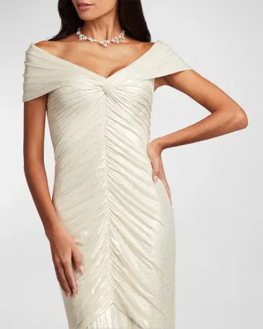 Tadashi Shoji Ruched Off-Shoulder Shimmer Jersey Gown | Thumbnail 5 Tadashi Shoji Ruched Off-Shoulder Shimmer Jersey Gown | Thumbnail 5