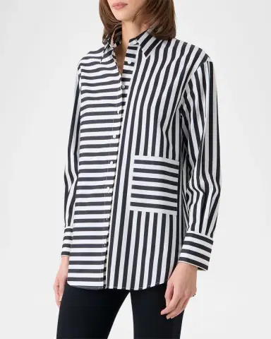 Akris punto Large Striped Cotton Poplin Oversized Button-Down Shirt | Thumbnail 4