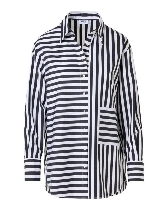 Large Striped Cotton Poplin Oversized Button-Down Shirt