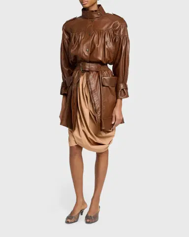 Chloé Gathered Shiny Leather Belted Trench Coat | Thumbnail 3 Chloé Gathered Shiny Leather Belted Trench Coat | Thumbnail 3