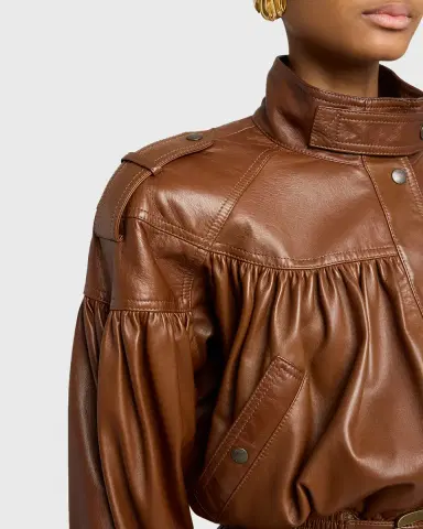 Chloé Gathered Shiny Leather Belted Trench Coat | Thumbnail 4 Chloé Gathered Shiny Leather Belted Trench Coat | Thumbnail 4