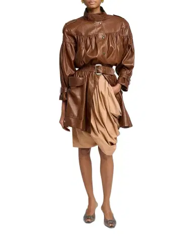 Chloé Gathered Shiny Leather Belted Trench Coat | Thumbnail 1 Chloé Gathered Shiny Leather Belted Trench Coat | Thumbnail 1