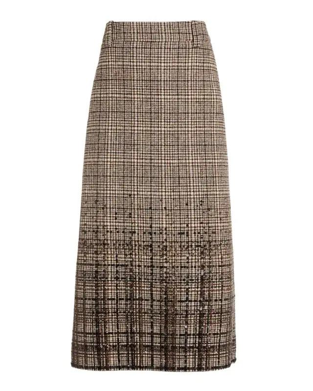 Brunello Cucinelli Shimmering Paillette Check Midi Skirt