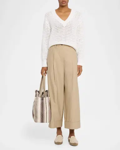 Brunello Cucinelli Elastic-Waist Wide-Leg Ankle Pants | Thumbnail 2