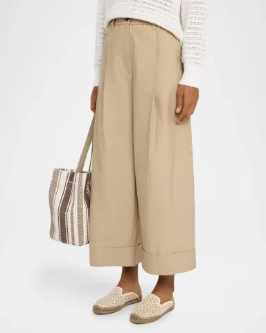 Brunello Cucinelli Elastic-Waist Wide-Leg Ankle Pants | Thumbnail 4