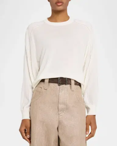 Brunello Cucinelli Monili-Trim Sleeve-Panel Cashmere Sweater | Thumbnail 4 Brunello Cucinelli Monili-Trim Sleeve-Panel Cashmere Sweater | Thumbnail 4