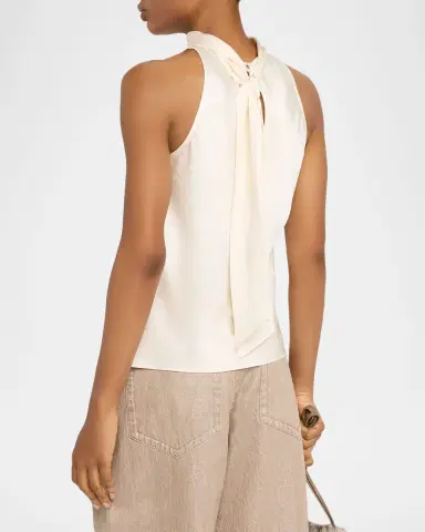 Brunello Cucinelli Asymmetric Sleeveless Silk Blouse | Thumbnail 3