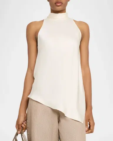 Brunello Cucinelli Asymmetric Sleeveless Silk Blouse | Thumbnail 4