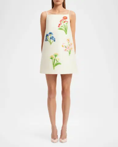 LEO LIN Leia Wildflower Embroidered Silk-Wool Mini Dress | Thumbnail 2
