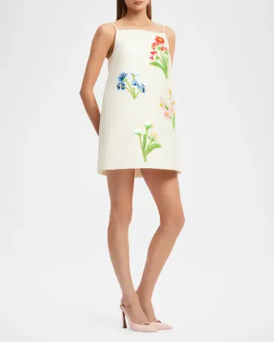 LEO LIN Leia Wildflower Embroidered Silk-Wool Mini Dress | Thumbnail 4