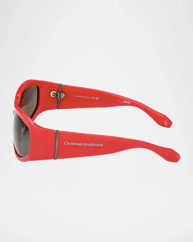Christian Louboutin Men's Temple-Logo Acetate Rectangle Sunglasses | Thumbnail 2 Christian Louboutin Men's Temple-Logo Acetate Rectangle Sunglasses | Thumbnail 2