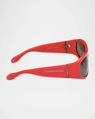 Christian Louboutin Men's Temple-Logo Acetate Rectangle Sunglasses | Thumbnail 6 Christian Louboutin Men's Temple-Logo Acetate Rectangle Sunglasses | Thumbnail 6