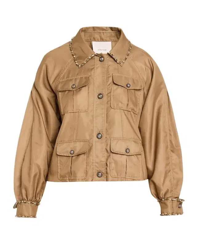 Cinq a Sept Rhinestone Chain Utility Jacket