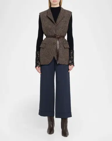 Brunello Cucinelli Wool-Blend Herringbone Belted Vest | Thumbnail 2 Brunello Cucinelli Wool-Blend Herringbone Belted Vest | Thumbnail 2