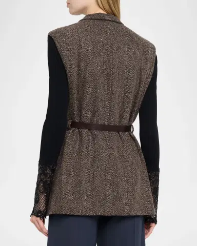 Brunello Cucinelli Wool-Blend Herringbone Belted Vest | Thumbnail 3 Brunello Cucinelli Wool-Blend Herringbone Belted Vest | Thumbnail 3