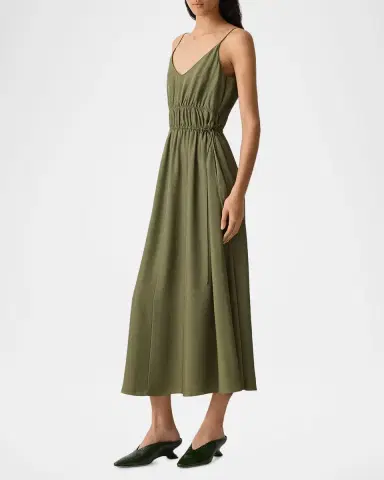 Theory Gathered Drawstring-Waist Midi Dress | Thumbnail 4